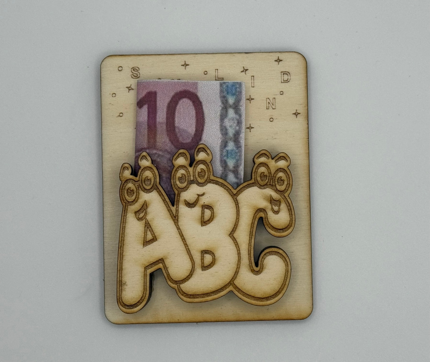 „ABC Geldgeschenk Holzkarte – Einschulung“