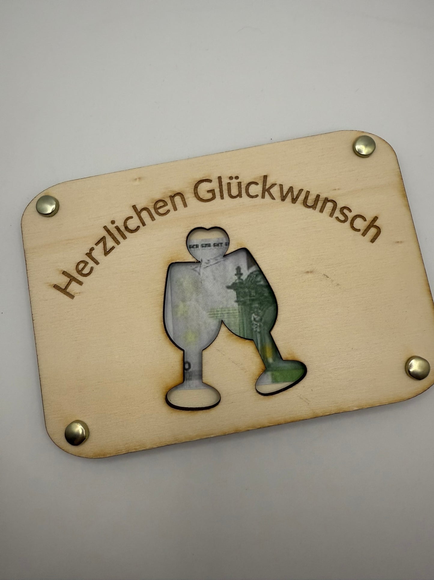Holzkarte „Herzlichen Glückwunsch“ mit Geldfach 🥂💌✨