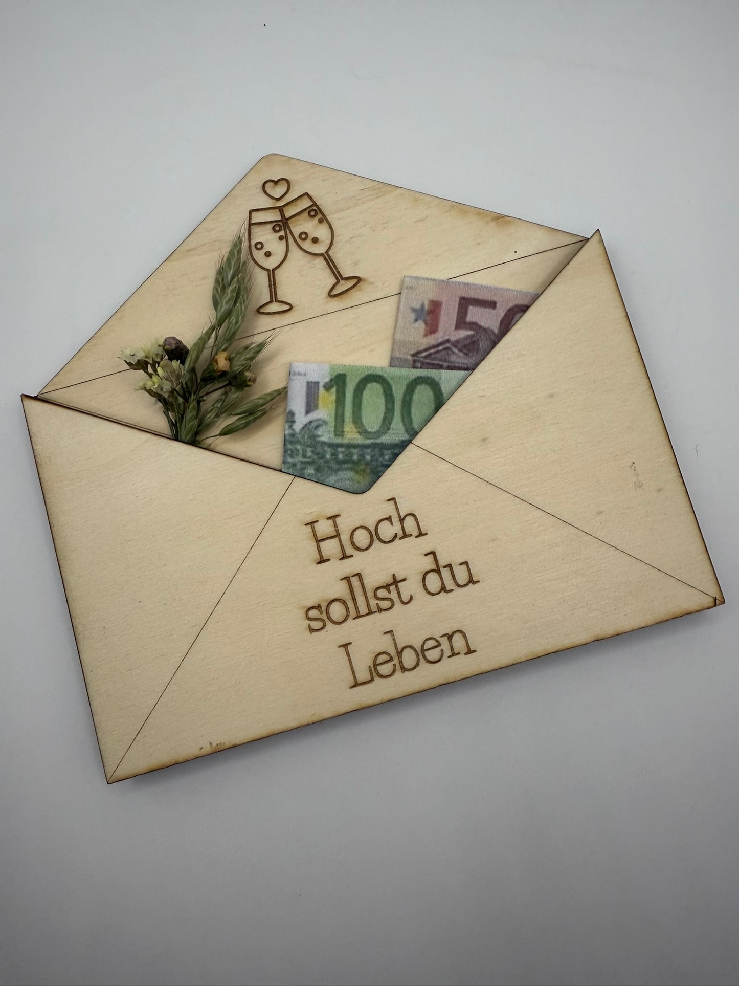 Holzumschlag „Hoch sollst du leben“ 🥂💌🌿