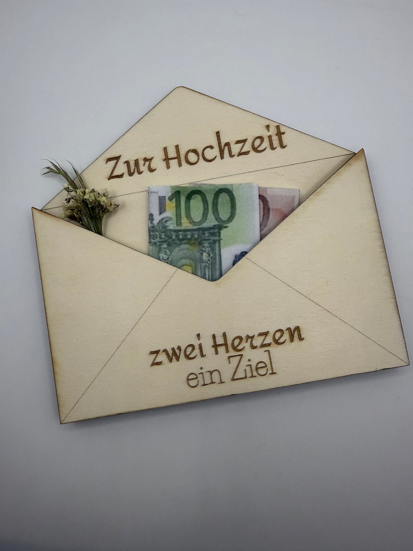 Holzumschlag „Zur Hochzeit – zwei Herzen ein Ziel“ 💍💌🌿