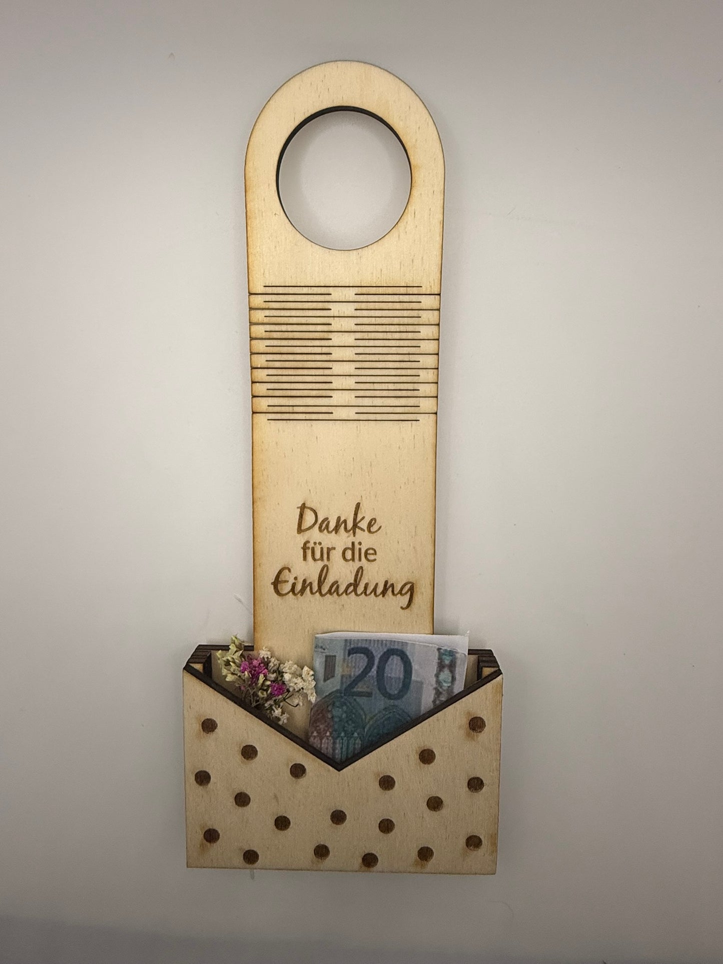 🥂 Flaschenanhänger „Danke für die Einladung“ – mit Geldfach