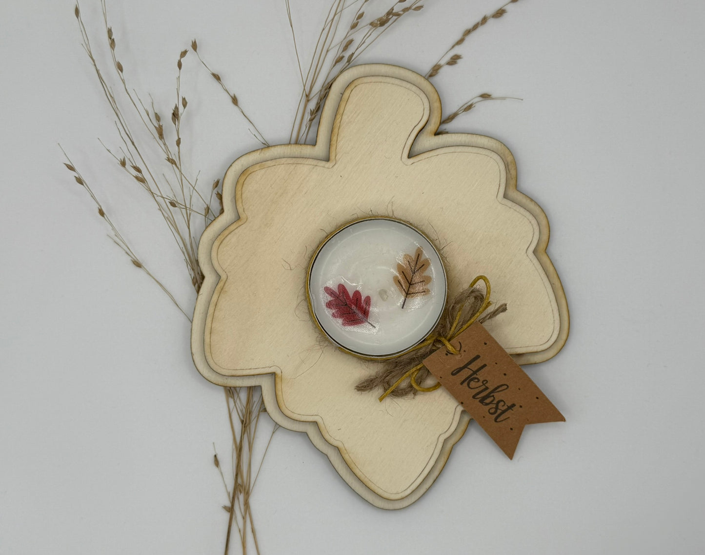 🍁 Teelichthalter „Herbstblatt“ mit Deko-Teelicht 🕯️🌿