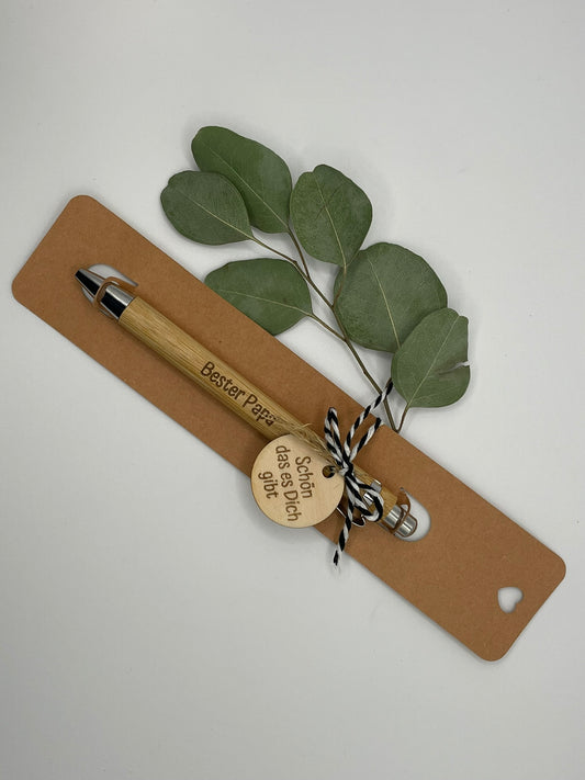 🖊️ Kugelschreiber „Bester Papa“ – mit Gravur & Geschenkanhänger 💙👔