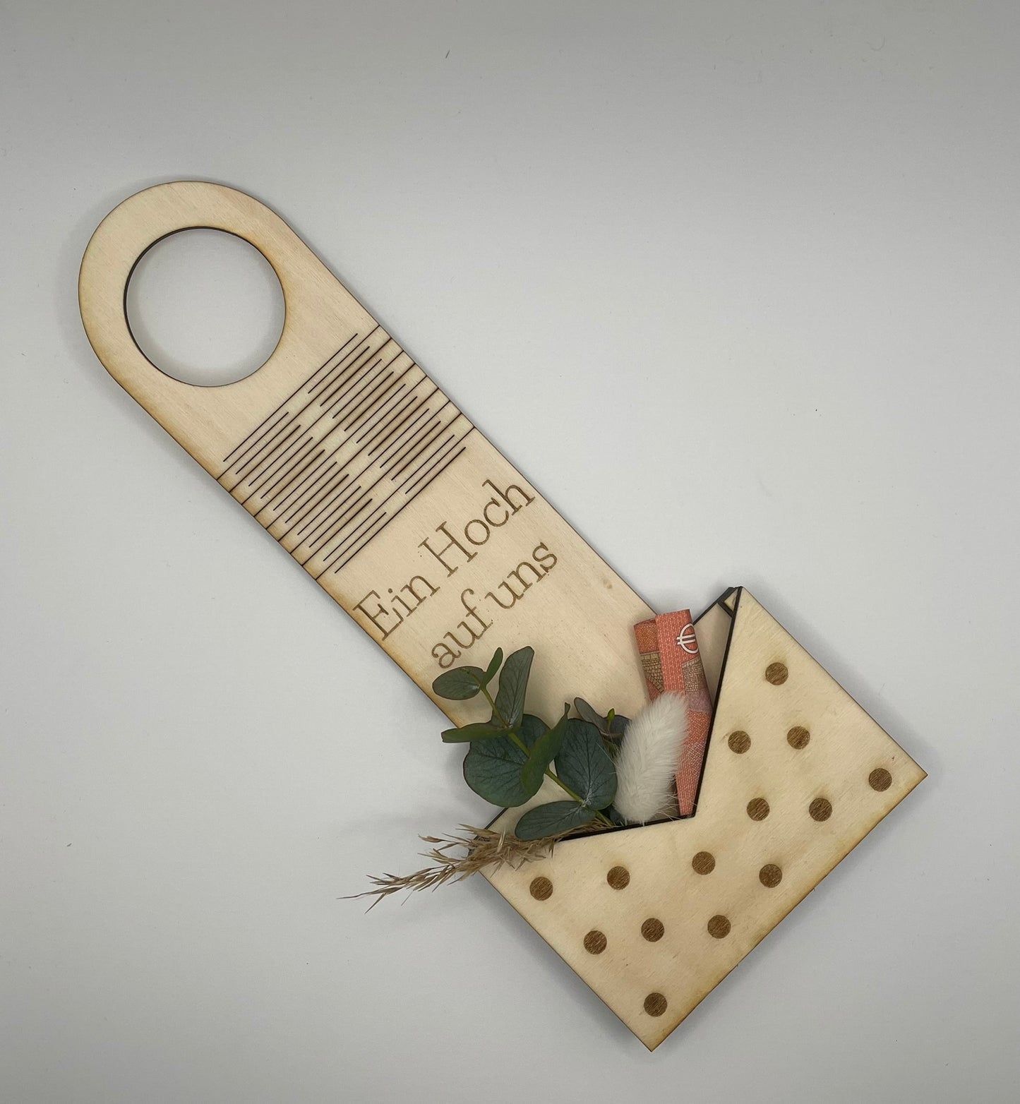 🍷 Flaschenanhänger mit Geldfach – „Ein Hoch auf uns“ Edition 🥂💶