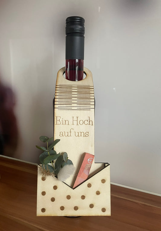 🍷 Flaschenanhänger mit Geldfach – „Ein Hoch auf uns“ Edition 🥂💶