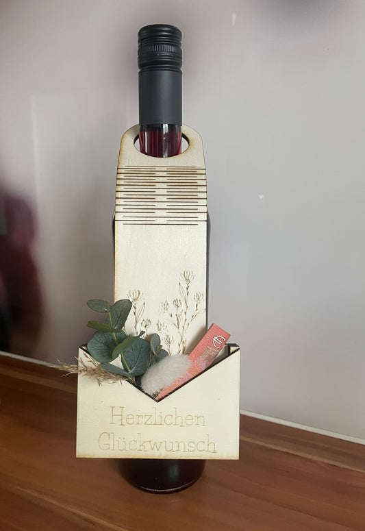 🍷 Flaschenanhänger mit Geldfach – „Herzlichen Glückwunsch“ Edition 🎉💶