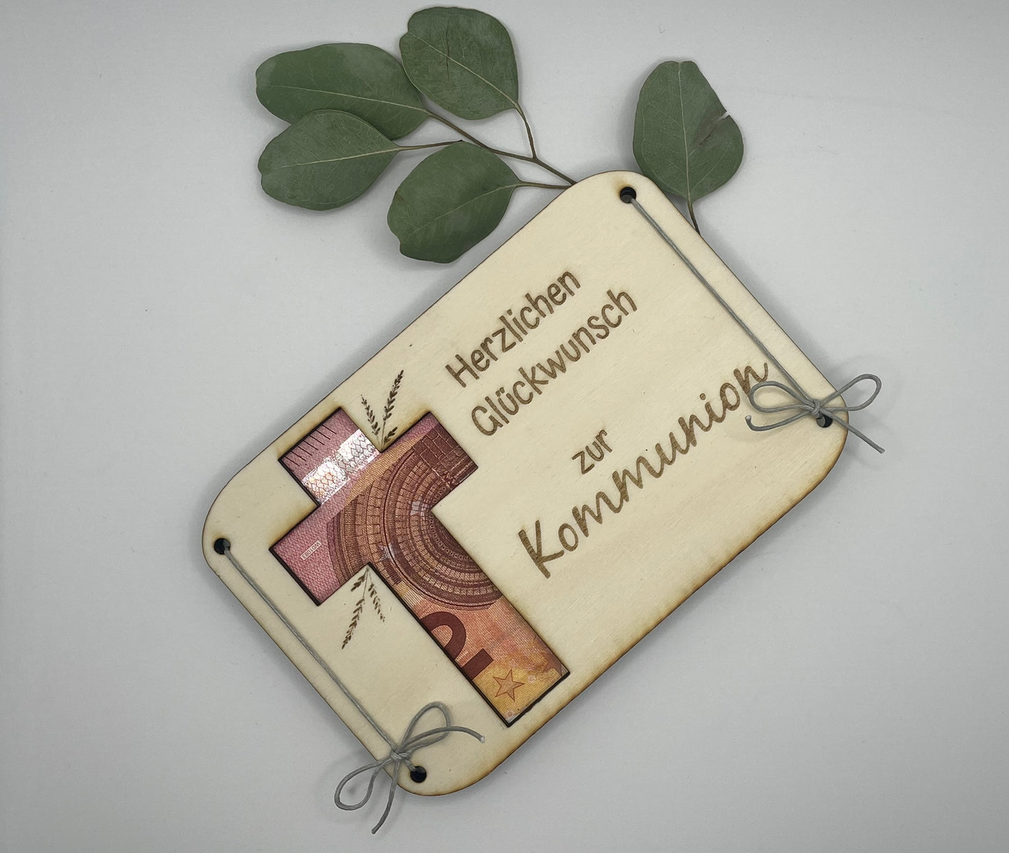 🌿 Holz-Geschenk zur Kommunion ✝️💶