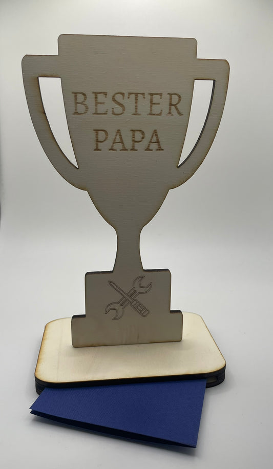 Pokal „Bester Papa“ mit Gutscheinfach