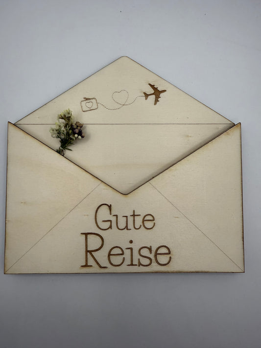 Holzumschlag „Gute Reise“ ✈️🌸