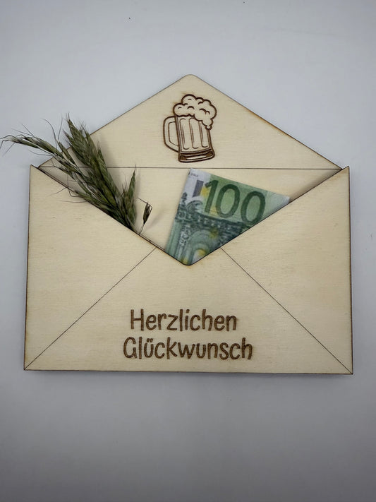 Holzumschlag „Herzlichen Glückwunsch“ mit Bierkrug 🍺🎉