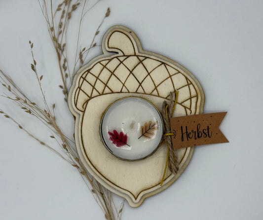 🌰 Teelichthalter „Herbst-Eichel“ mit Deko-Teelicht 🍂🕯️