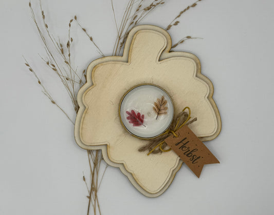 🍁 Teelichthalter „Herbstblatt“ mit Deko-Teelicht 🕯️🌿