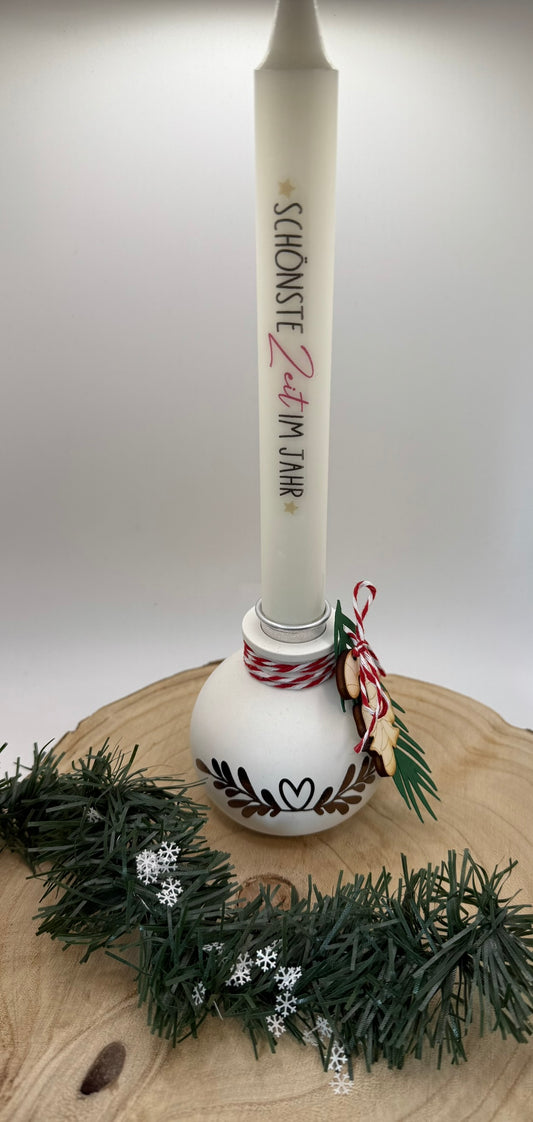 Winter-Kerzenset – Stabkerze mit Lieblingsschriftzug & dekoriertem Kerzenhalter 🕯️❄️