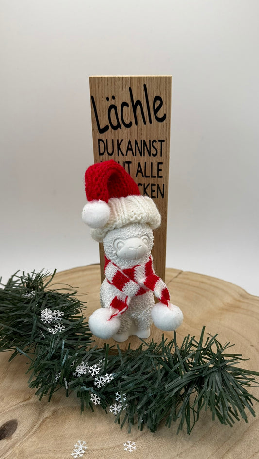 Weihnachts-Deko „Lächle-Lama“ – Motivationsfigur mit Spruch & Winteroutfit 🎄🦙✨