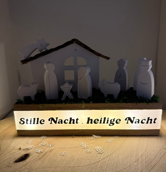 Leuchtende Mini-Krippe „Stille Nacht“ – Handgemachte Weihnachtsdekoration mit LED-Licht